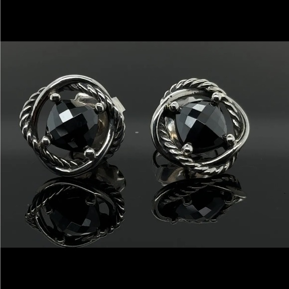 David Yurman Jewelry - David Yurman Silver Infinity Stud Earrings with Hematite 7mm Authentic Used.